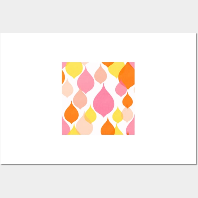 Sixties teardrop shape pink orange yellow Linen textured heart Wall Art by Kimmygowland